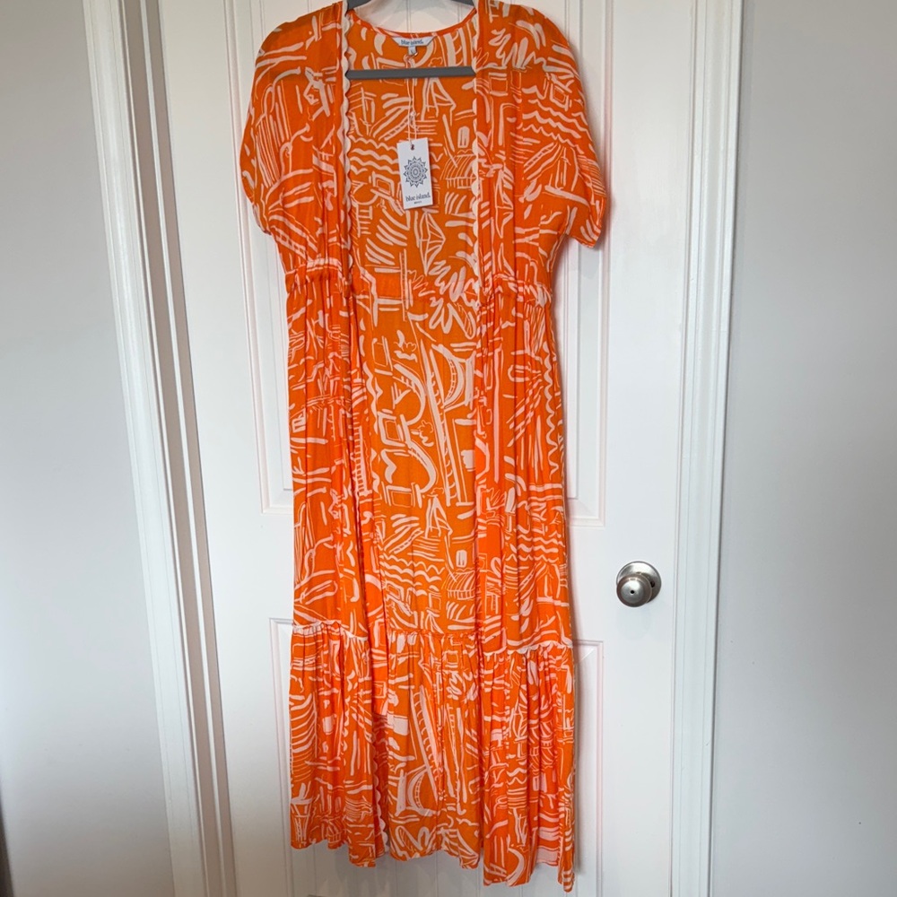 Orange Patterned Women's Beach Coverup~blue island~NWT